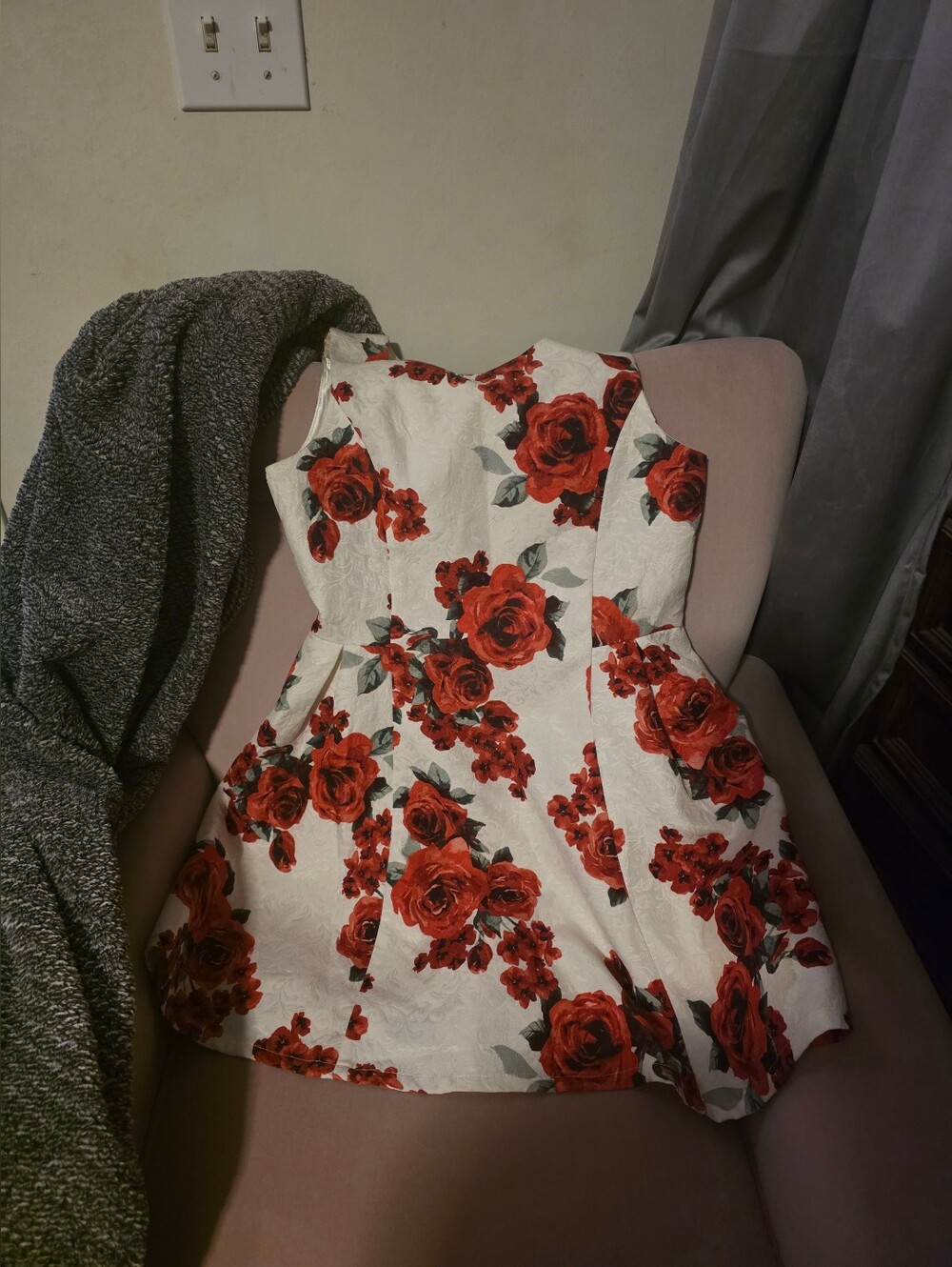 Childrens Place Girls White Dress with Red Rose Print